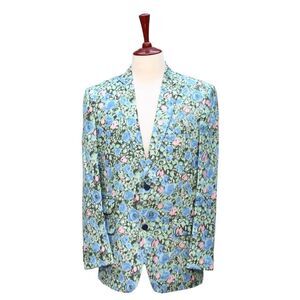 Mens Blazer Floral Green Blue Pink Formal Party Jacket Wedding Sport Coat 42R